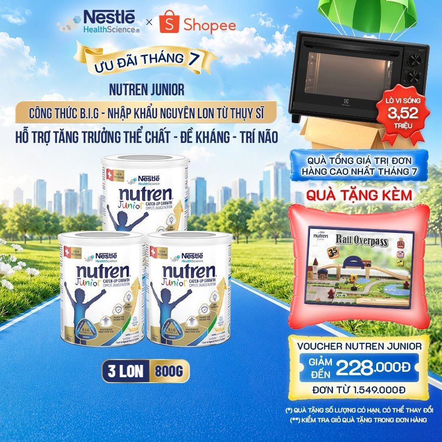 Bộ 3 Sữa Bột NESTLÉ NUTREN JUNIOR Thụy Sĩ Với Công Thức BIG Hỗ Trợ Tăng Trưởng Cho Bé 800G