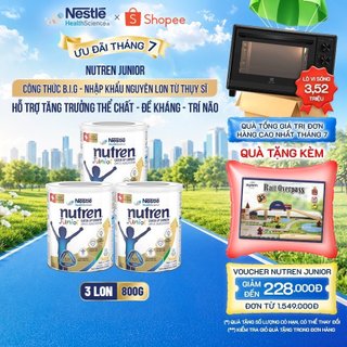Bộ 3 Sữa Bột NESTLÉ NUTREN JUNIOR Thụy Sĩ Với Công Thức BIG Hỗ Trợ Tăng Trưởng Cho Bé 800G