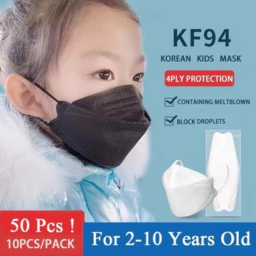 50 miếng KF94 trẻ em / người lớn kích thước mặt nạ hỗn hợp 4 lớp 3-12 tuổi mặt nạ trẻ em rắn đen trắng 4D mặt nạ bảo vệ trẻ em