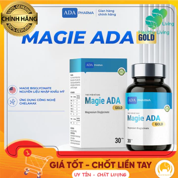 Thực phẩm bổ sung MAGIE ADA GOLD 2IN1 – Magie Bisglycinate, Magie Lactat, Kẽm & Vitamin B6, Hộp 30 viên.