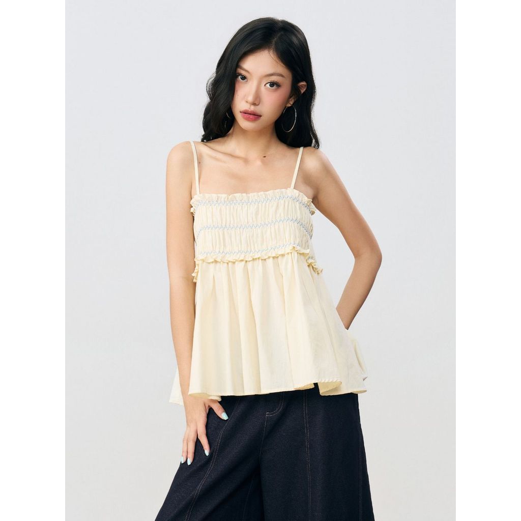 Áo babydoll 2 dây nữ THE C.I.U, áo cami smocking bèo nhún form xòe đi biển nhẹ nhàng – Cloudy Top - MN12