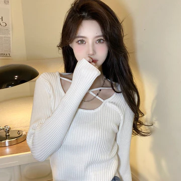 Phù Hợp Với Áo Len Dệt Kim Nữ Phiên Bản Hàn Quốc Dệt Kim Dài Tay Dệt Kim Nữ Áo Len Dệt Kim Áo Len Không Đều Top Phong Cách Mới Áo Len Chữ Thập