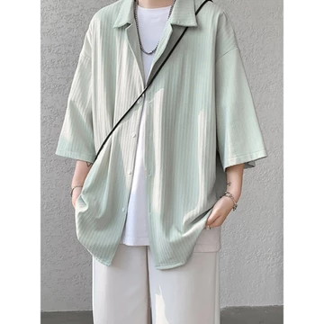 Nhật Bản Retro Áo Sơ Mi Tay Ngắn Nam Mùa Hè Plus Size Quần Áo Nam Drapey Ba Phần Tư Tay Áo Sơ Mi Thanh Niên Nửa Tay Áo Sơ Mi