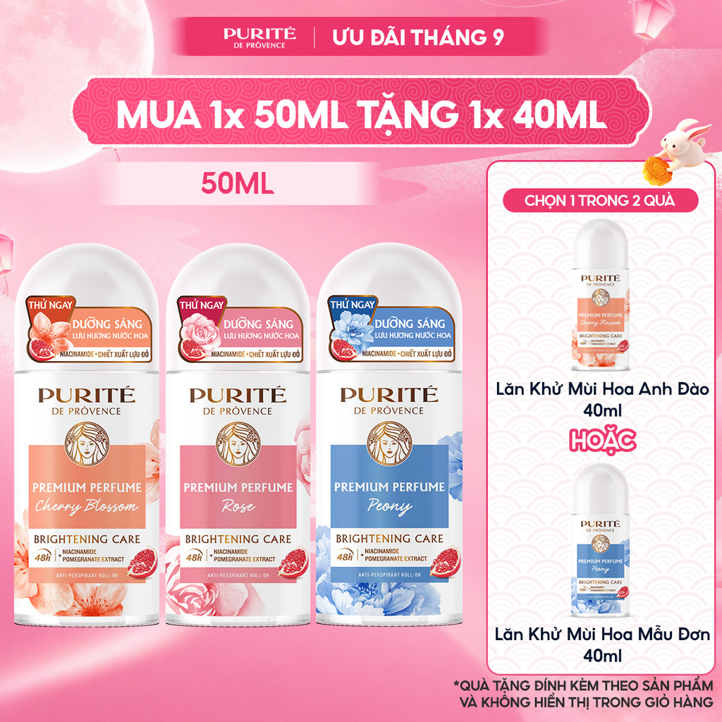 Lăn Khử Mùi Dưỡng Sáng Hương Nước Hoa Cao Cấp Purité 50ML Tặng Lăn Khử Mùi Dưỡng Sáng 40ML