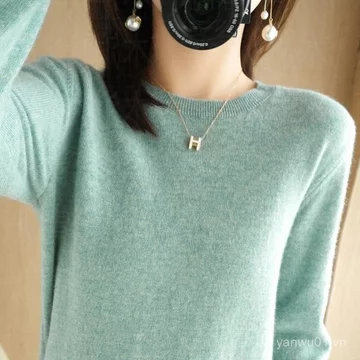 Nóng Phong Cách Thu Đông Phong Cách Mới Cổ Tròn Áo Chui Đầu Áo Len Đan Áo Len Đáy Áo Sơ Mi Nữ Plus Size Áo Len Nữ