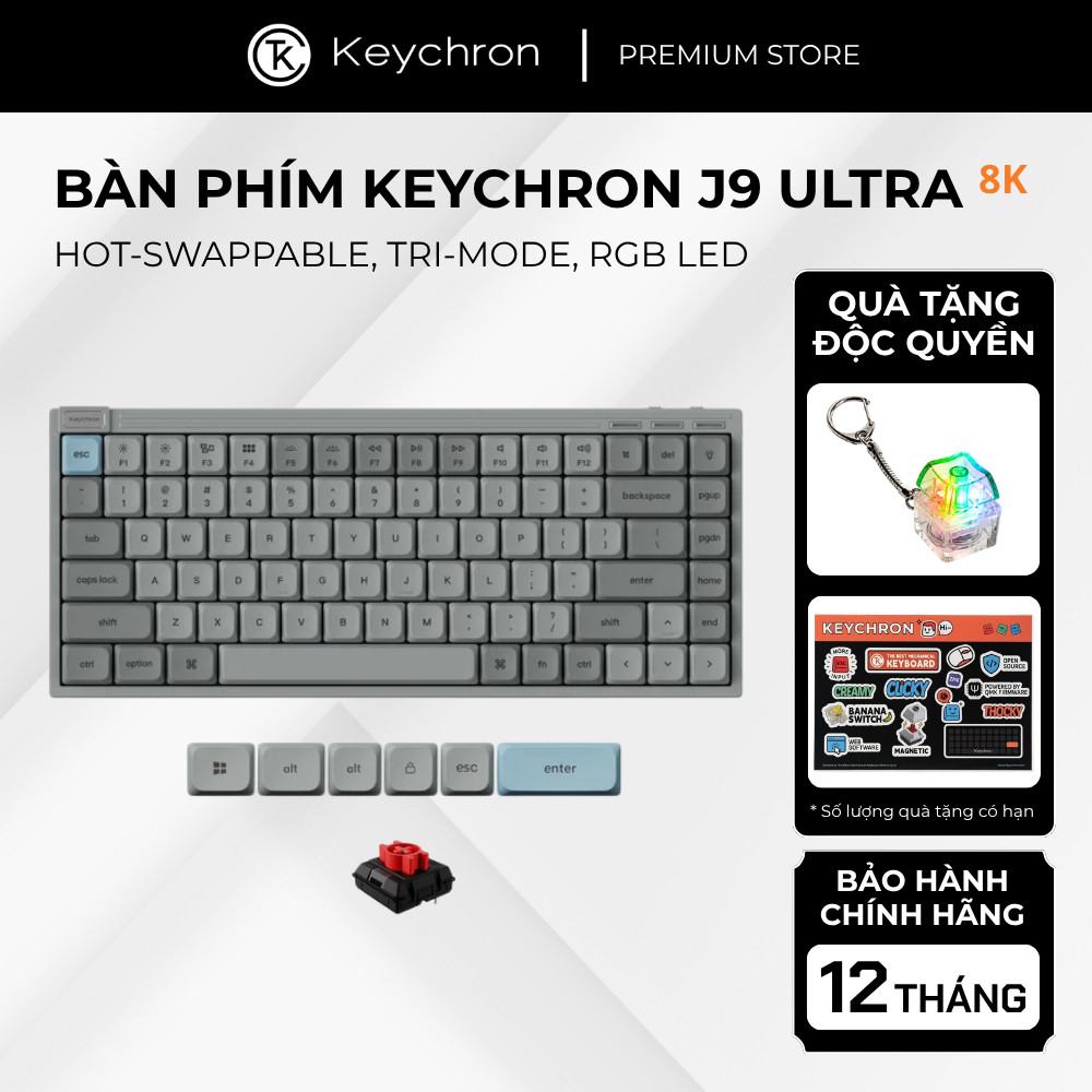Keychron J9 – bàn phím cơ 75% Ultra-Slim, Low-Profile, polling rate 1000Hz, hỗ trợ QMK và Hot-swap