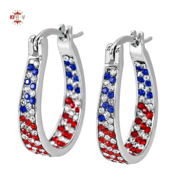 Đỏ Xanh Zircon Vòng Bông Tai Đồng Nhẹ Mạ Điện Vòng Trang Sức Nữ Ngày Độc Lập Mùa Hè Mặc Thường Ngày