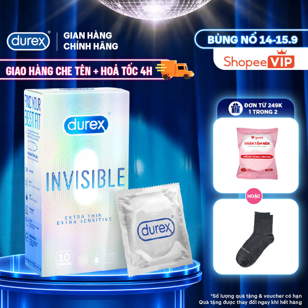 [HỎA TỐC 4H] Bao cao su Durex Invisible siêu mỏng, size 52mm, hộp 10 bao