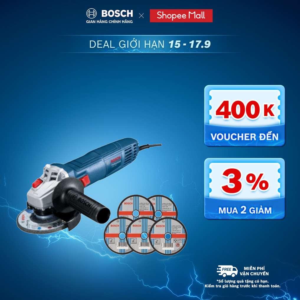 Máy mài góc GWS 700 - Tặng kèm 5 Đá cắt Bosch 100x1.2x16mm (sắt) chất lượng chuẩn Đức