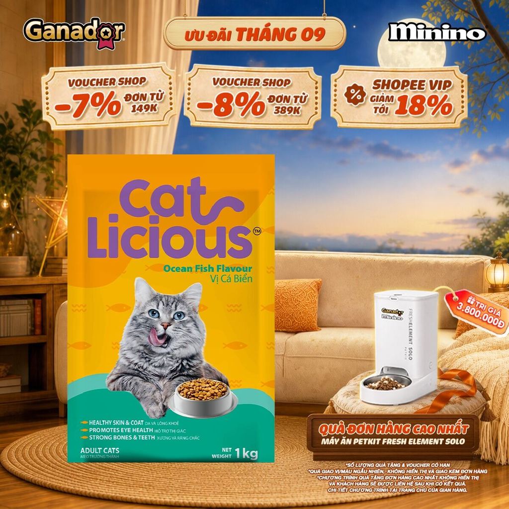 Thức ăn hạt Catlicious cho mèo vị Cá biển túi 1kg