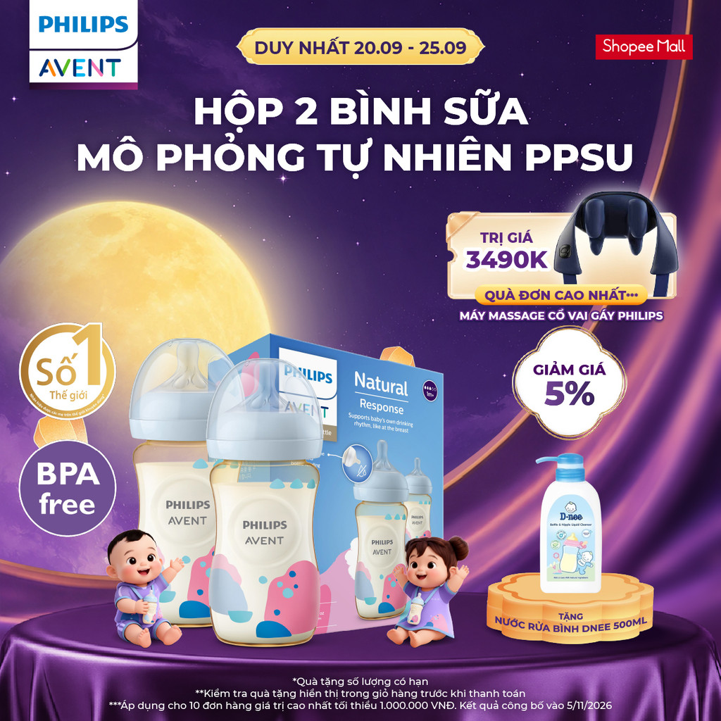 Hộp 2 Bình Sữa Mô Phỏng Tự Nhiên Mới PPSU Philips Avent Natural Response 125ml/ 260ml