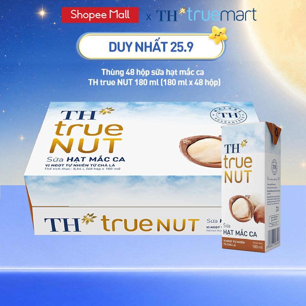 Thùng 48 Hộp Sữa Hạt Mắc Ca TH true NUT milk 180ml (48 Hộp)