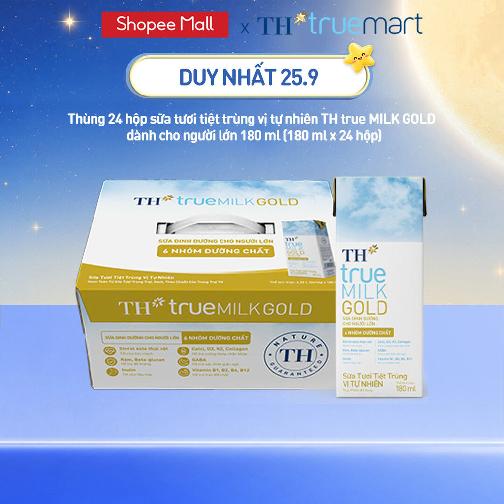 Thùng 24 hộp sữa tươi tiệt trùng vị tự nhiên TH true MILK GOLD dành cho người lớn tuổi 180ml