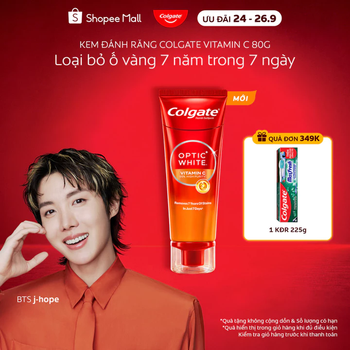 Kem đánh răng Colgate trắng răng Optic White Vitamin C độ tinh khiết cao,loại bỏ vết ố cứng đầu lâu năm trong 7 ngày 80g
