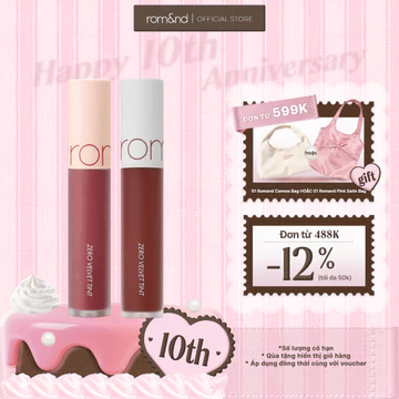 [Rom&nd] Combo 2 son kem lì cực nhẹ môi Romand Zero Velvet Tint