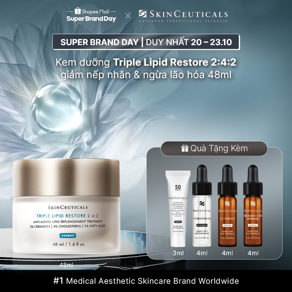 Kem dưỡng ẩm sâu,ngăn ngừa lão hóa,phục hồi bảo vệ hàng rào da căng mịn Skin Ceuticals Triple Lipid Restore 2:4:2 48ml