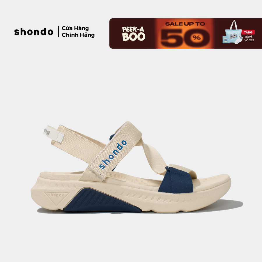 Giày Sandal Nam Nữ Shondo F7R Đế Phylon Cao 5cm Be Phối Xanh Dương F7R2530