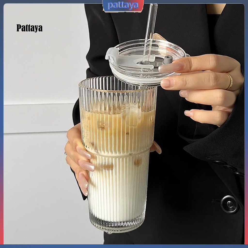 {pattaya} Cốc thủy tinh 600ml tái sử dụng có nắp ống hút – Cốc an toàn ...