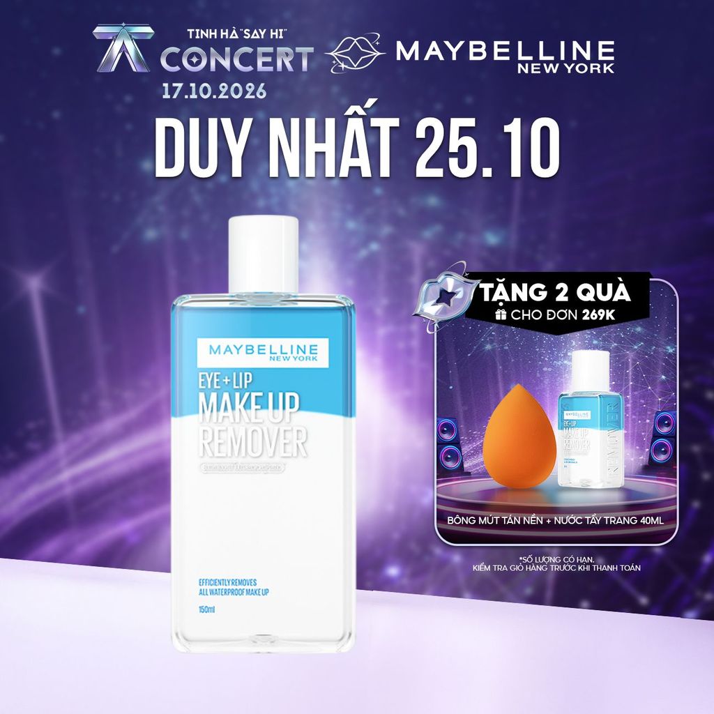Nước tẩy trang mắt và môi Maybelline New York Eye & Lip Makeup Remover 150ml