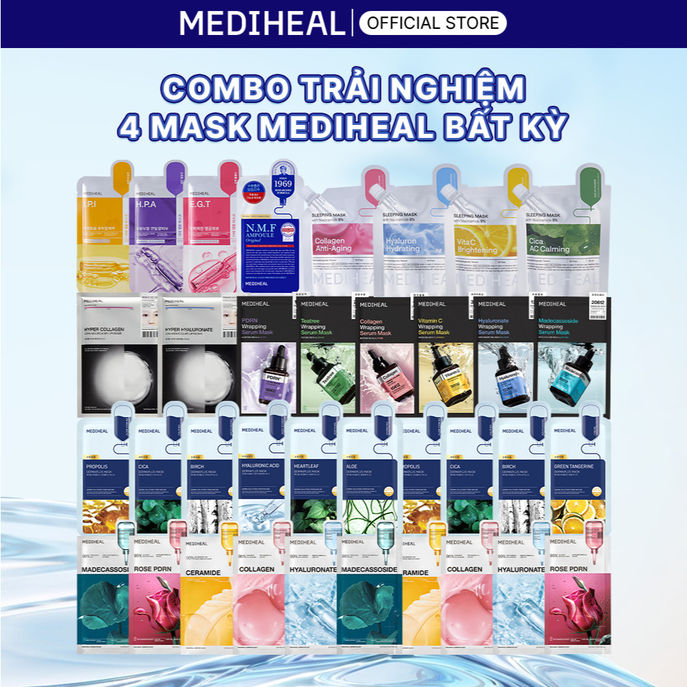 Combo trải nghiệm - 4 Mask Mediheal Hỗ Trợ Cấp Ẩm, Làm Dịu, Phục Hồi & Chăm Sóc Chuyên Sâu Cho Mọi Loại Da - FS