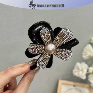 Onetimingfine Thời Trang Sáng Bóng Kim Cương Giả Hoa Vuốt Tóc Kẹp Mũ Thanh Lịch Đen Đuôi Ngựa Kẹp Hairgrips Dành Cho Nữ Phụ Kiện Tóc VN