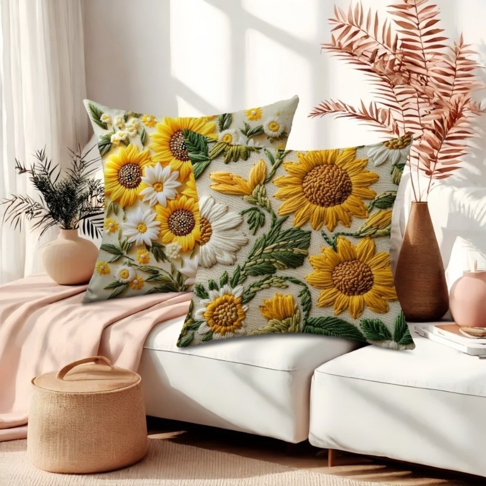 Vỏ Gối Hướng Dương THFENG, Đệm Sofa Sang Trọng 45x45cm, Vintage 2D Hoa Lông Tơ Mềm In Hình Phòng Ngủ Gối Trang Trí Nhà Cửa