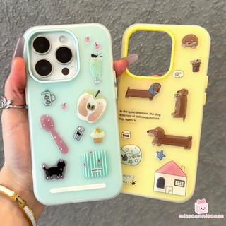 Ốp Lưng Cho Iphone 11 13 17 16 15 14 12 Pro Max Air X XR XS MAX 14 7 16 15 8 Plus Retro Dễ Thương Dachshund Gấu Mèo Con DIY Jelly Sticker Màu Kẹo Mới 2 Trong 1 Bìa Mềm