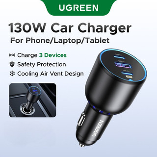 UGREEN Sạc ô tô 130W PD3.0 Sạc siêu nhanh 3 cổng USB-A+USB-C cho iPhone 17 16 15 pro max Xiaomi OPPO,Car Charger