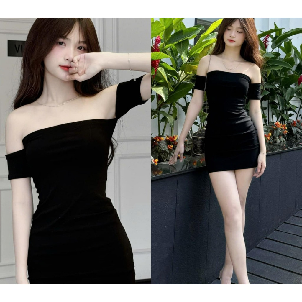 Đầm Body Ống Trễ Vai, Đầm Thun Ôm Tôn Dáng Ngắn Kiểu Rớt Tay Cho Nữ Gợi Cảm_D064