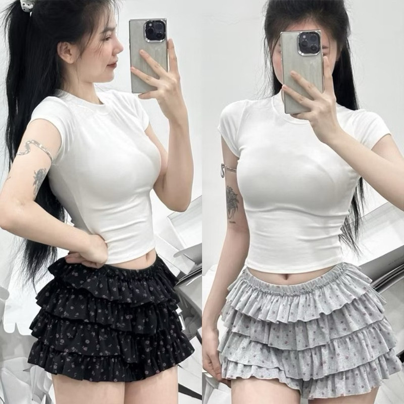 QUẦN ĐÙI TẦNG IN HOA NHÍ VÀ TRƠN GỢI CẢM MẶC MÁT LỒNG LỘNG Q4
