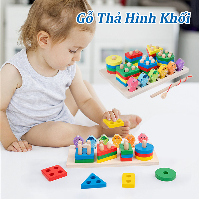 Gỗ Thả Hình Khối, Đồ chơi Gỗ, trí tuệ giáo dục sớm, cho bé, Nhận dạng màu sắc