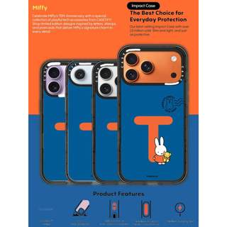 CASECASE X Miffy Custom Initial-T Case Black Edge Clear Hard Từ Hút Tác Động Cho Apple IPhone 12 13 14 15 16 17 Pro Max Air Plus Có Hộp