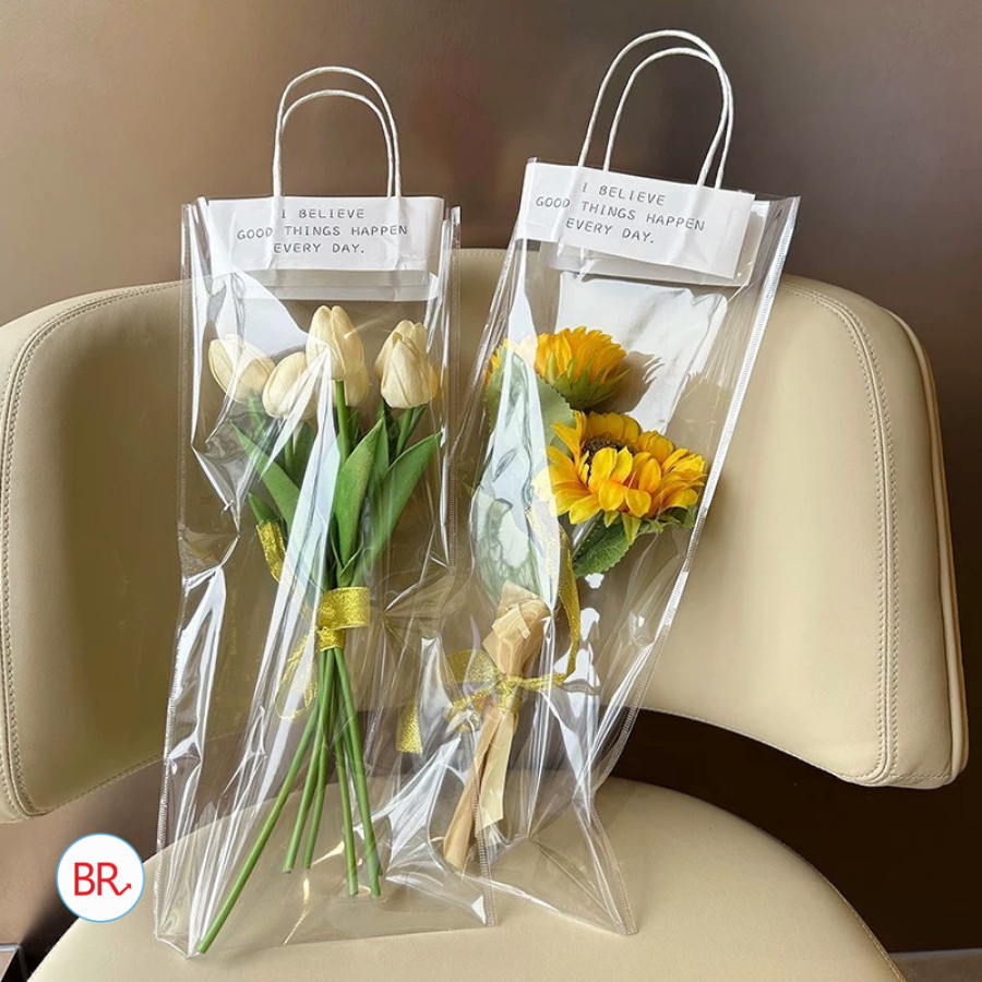 [20/11] Sỉ 10/20/30 Túi bóng kính trong suốt in chữ đựng hoa,quà,có quai xách quà tặng sinh nhật, 20/11,8/3,.. ANGIHOME