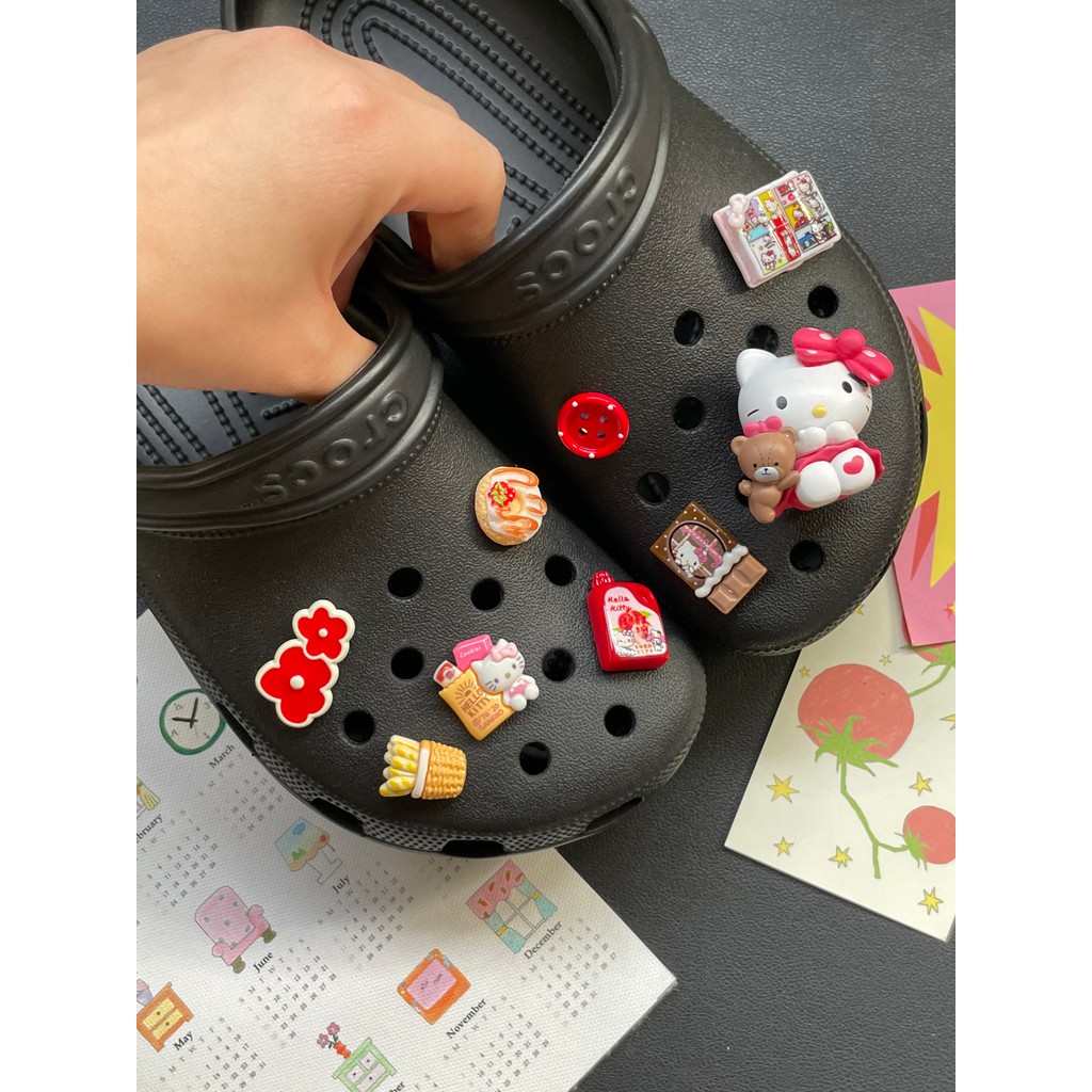 Hellokitty Phụ Kiện Giày Hoa Nâu Hoạt Hình Mèo Kitty, Cảm Giác Cao Cấp, Tương Thích Crocs, Dễ Thương, Có Thể Tháo Rời, Zhibixing Ins