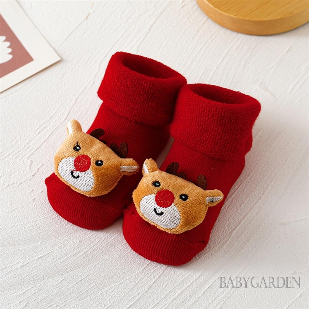 0-3years Cho Bé Giáng Sinh Đi Bộ Tất Ông Già Noel / Người Tuyết / Cây Trang Trí Dép Chống Trơn Trượt Ấm Áp