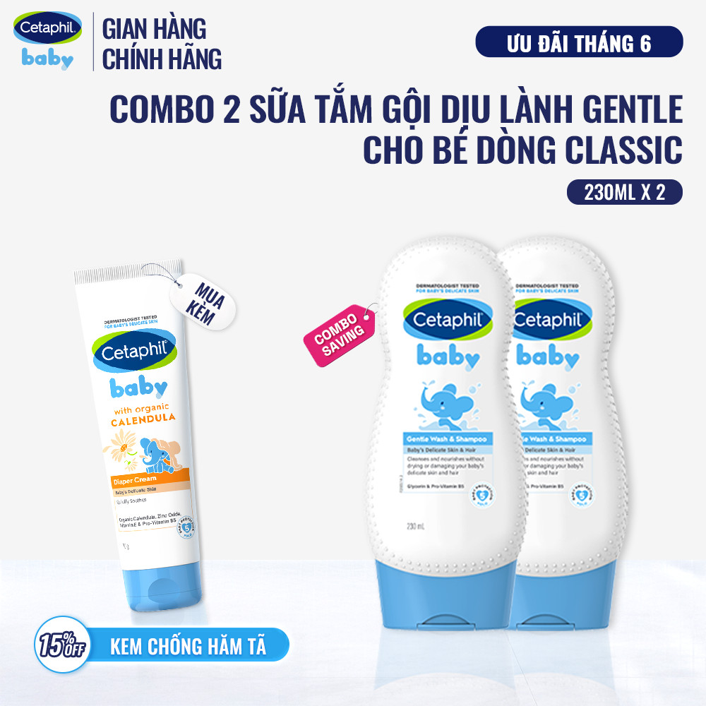[LIVE] Combo 2 Sữa tắm gội dịu lành cho bé Cetaphil Baby Gentle Wash&Shampoo 230ml/chai