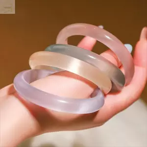 Vòng tay đá AWNGD, Vòng tay ngọc bích loại băng mắt mèo, Vòng tay quyến rũ mỏng trong suốt thanh lịch Mã não Vòng tay Chalcedony Nam