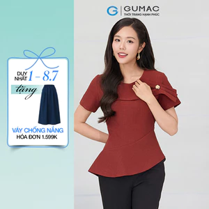 Áo peplum GUMAC tay ngắn lai áo xéo nhẹ đính phụ kiện nút kiểu AF12057