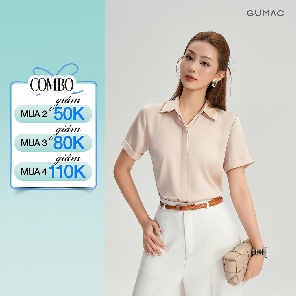 Áo Sơ Mi Nữ GUMAC - Công Sở Tay Ngắn Nẹp Đôi Giấu Nút Lai Lật Đứng Form Chất Lụa Dày Dặn Cao Cấp LAF0339