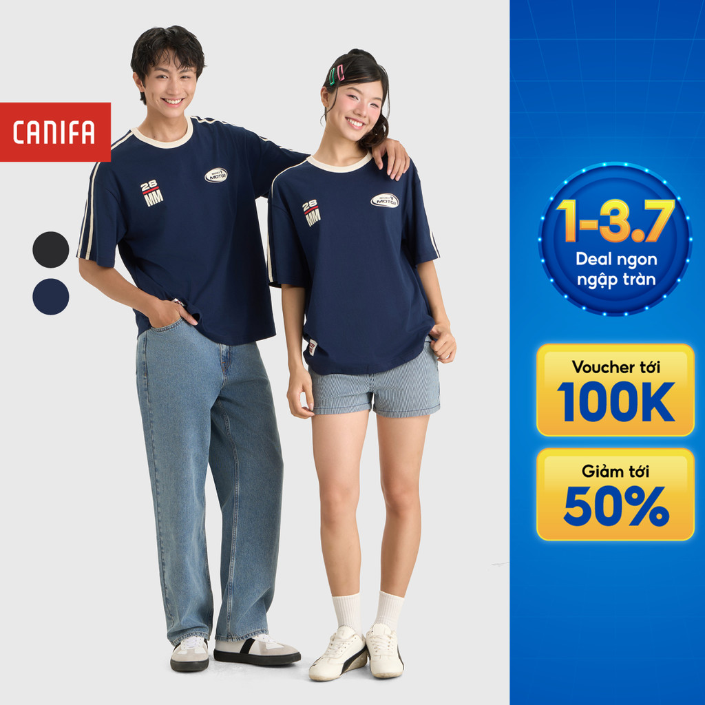 Áo phông unisex người lớn CANIFA áo thun cộc tay in họa tiết chất liệu mềm mại 5TS26S005