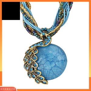 Một thế giới| Vòng cổ mặt dây chuyền hình con công tròn giả Opal dành cho nữ Bohemian