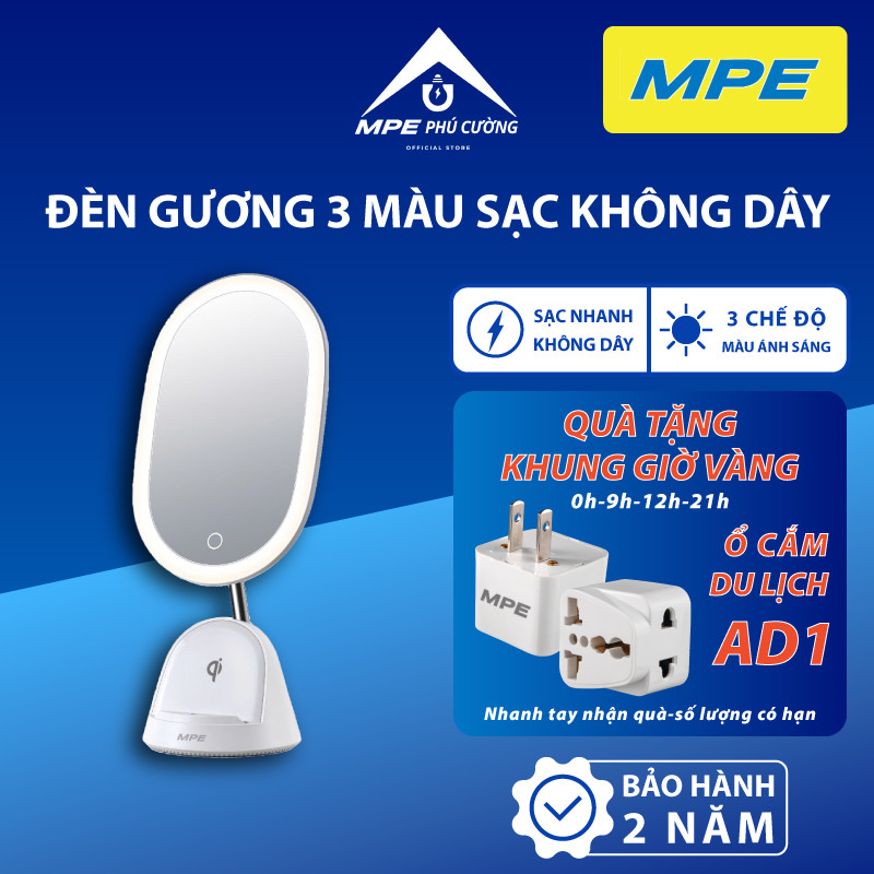 (CHÍNH HÃNG) MPE - Đèn gương đa năng 4,5W 3 chế độ màu 3 cấp độ sáng Tích hợp đế sạc không dây 15W