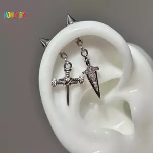 < Honeyba > Thời Trang Mới Đeo Chéo Xương Móng Tay Sáng Bóng Zircon Hợp Thời Trang Bông Tai Dành Cho Nữ Phụ Kiện Xuyên Cơ Thể Đẹp