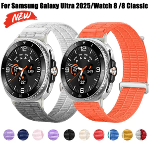 Dây đeo dệt Nylon cho Samsung Galaxy Ultra 2025 47mm / Watch 8 40mm 44mm / 8 Dây đeo đồng hồ vòng tay 46mm cổ điển