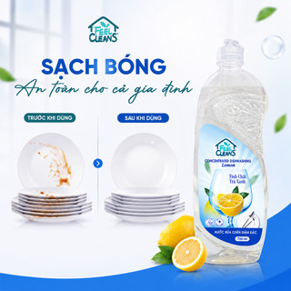 Nước Rửa Chén Đậm Đặc FeelCleans Lemon Đánh Bay Dầu Mỡ, Dịu Nhẹ Da Tay, Tinh Chất Trà Xanh 750ml
