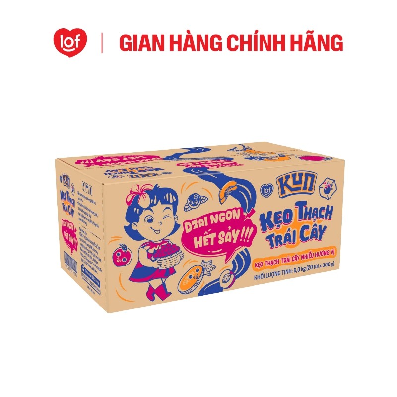 Kẹo thạch trái cây KUN nhiều hương vị thùng 20 túi x 300g