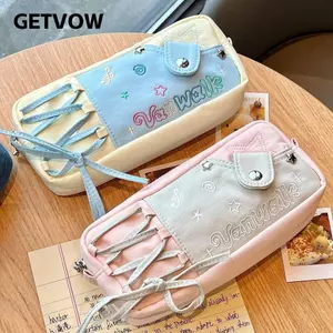 Túi văn phòng phẩm GETVOW, Thiết kế dây rút Túi đựng bút dung tích lớn, Dây kéo chất lượng cao Hộp đựng bút đa chức năng Quà tặng