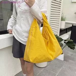 Túi đeo vai Nylon JUNYUE88US, Túi Tote công suất lớn thiết kế dây kéo đôi thông thường, Túi xách đi lại đa năng màu trơn đa năng ngoài trời