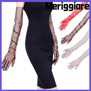 Găng tay vải tuyn MERIGGIARE, Găng tay dài siêu mỏng co giãn, Đầm dự tiệc găng tay đầy đủ ngón tay thời trang 70cm