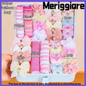 Kẹp Tóc MERIGGIARE, Bộ Phụ Kiện Tóc Nhiều Màu Sắc Cho Bé Gái, Thắt Nơ Dây Buộc Tóc Co Giãn Đầm Dự Tiệc